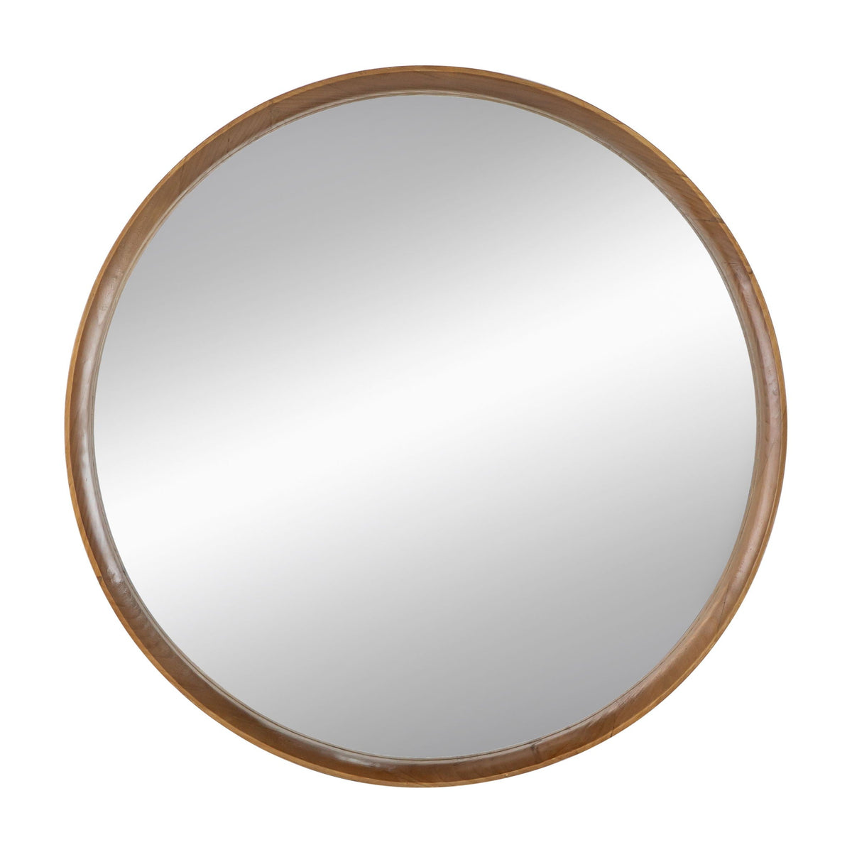 Round Wood Wall Mirror with Durable Fir Frame - Light Brown
