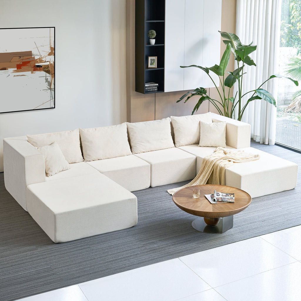 140" Modular Sectional Sofa Bed with Convertible U-Shaped Design - Corduroy