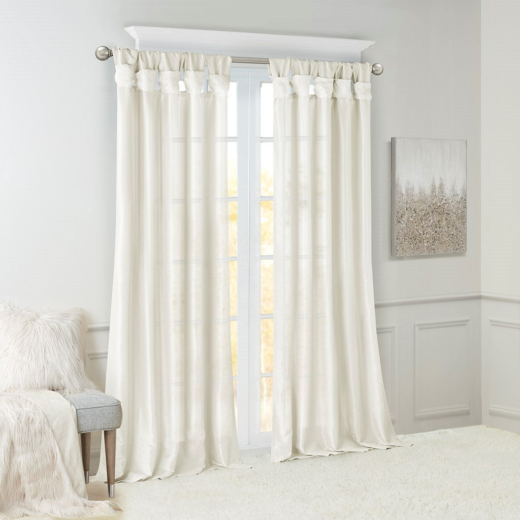 Twist Tab Lined Window Curtain Panel with Faux Silk Sheen - White