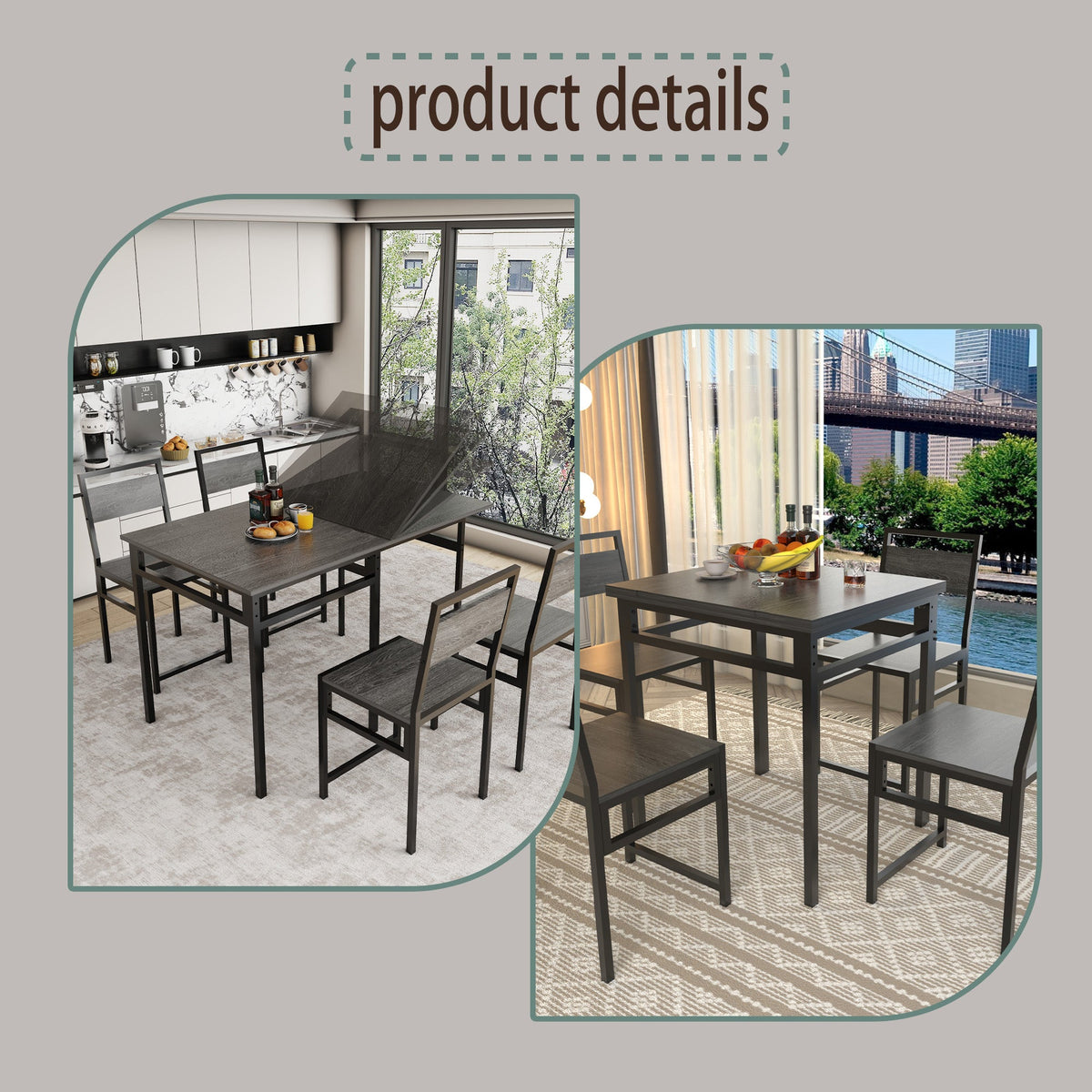 Extendable Dining Table Set with 4 Chairs – MDF and Metal