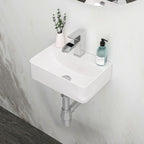 Ceramic Rectangle Wall Mount Bathroom Sink with Single Faucet Hole - White