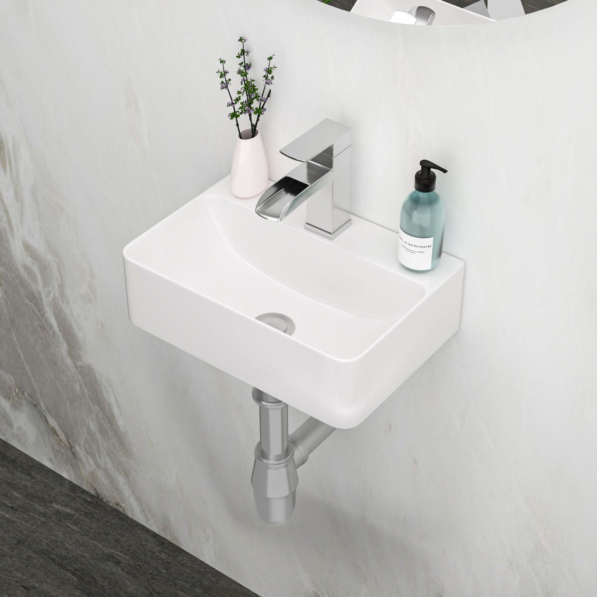 Ceramic Rectangle Wall Mount Bathroom Sink with Single Faucet Hole - White