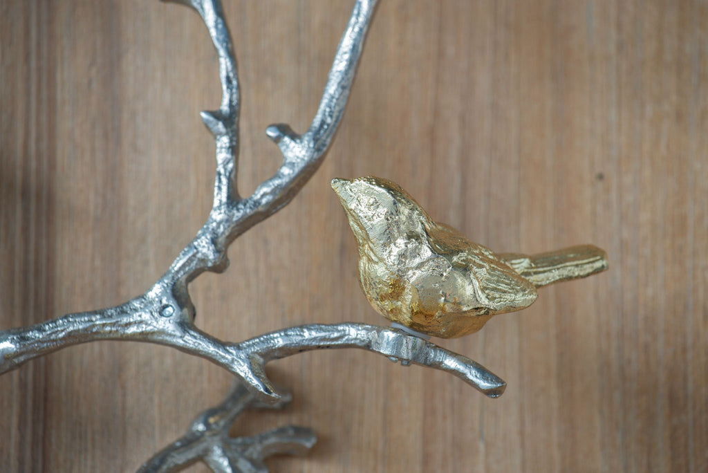 Metal Branch Wall Sculptures with Bird Accents - Silver Multi