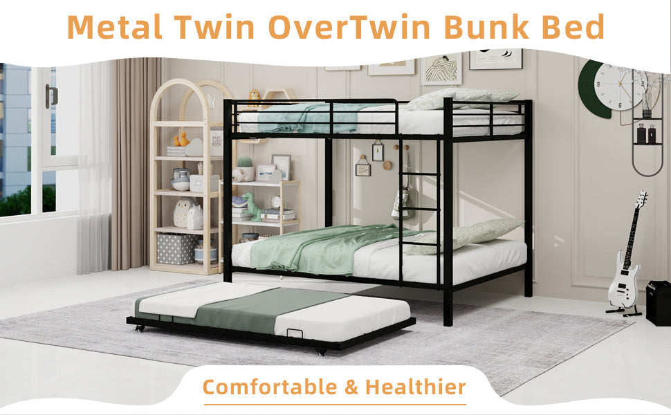 Iron Full-Size Bunk Bed with Safety Rails - Modern Minimalist Design
