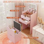 3-in-1 Multifunctional Dressing Table Set with Adjustable Lighting - Wood