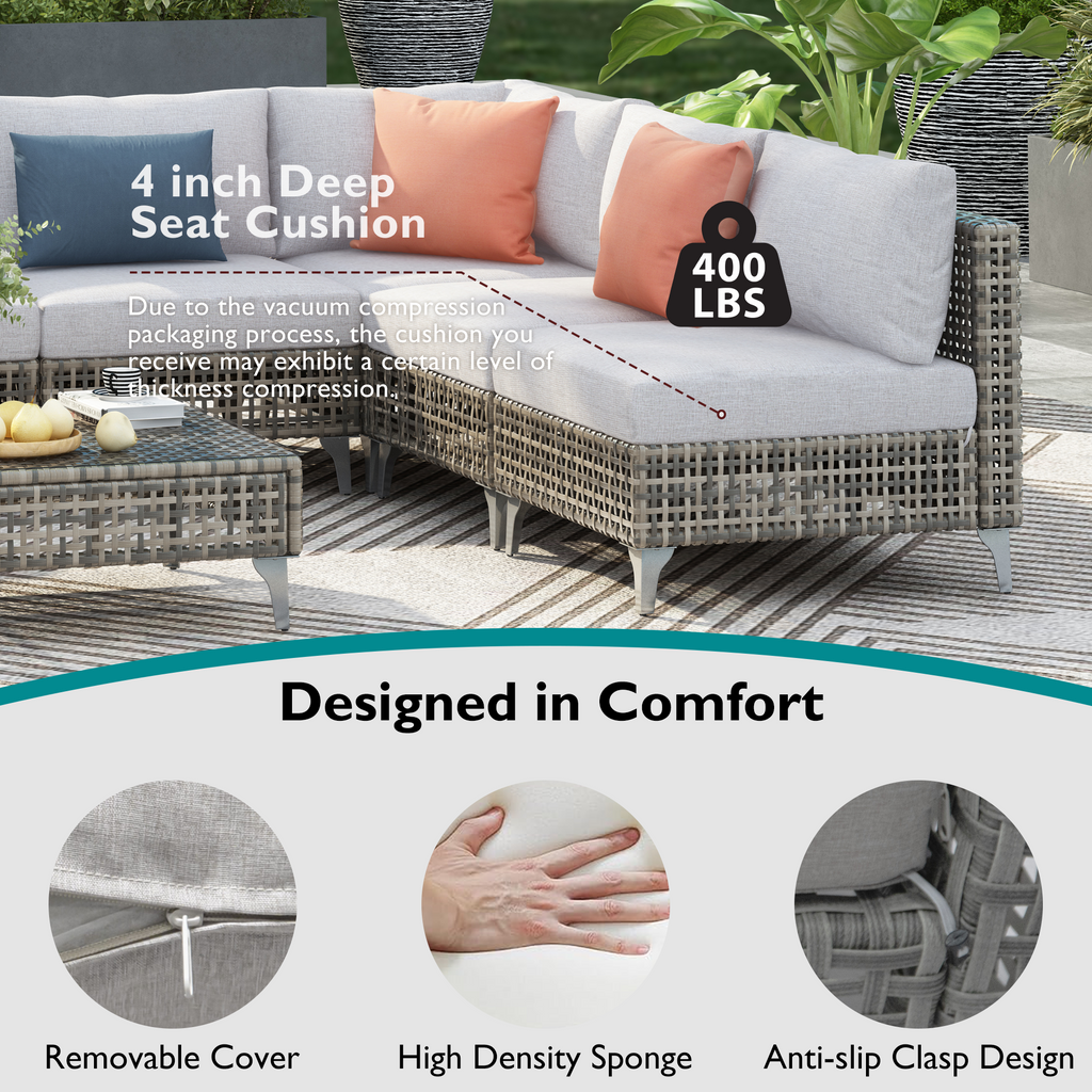 7-Piece Wicker Patio Furniture Set with Water-Resistant Cushions - Neutral