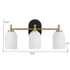 3-Light Vanity Wall Light with Frosted Glass Shades - Black / Gold / White