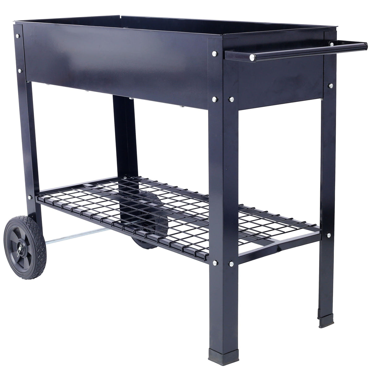 Elevated Metal Planter Garden Bed with Wheels - Black