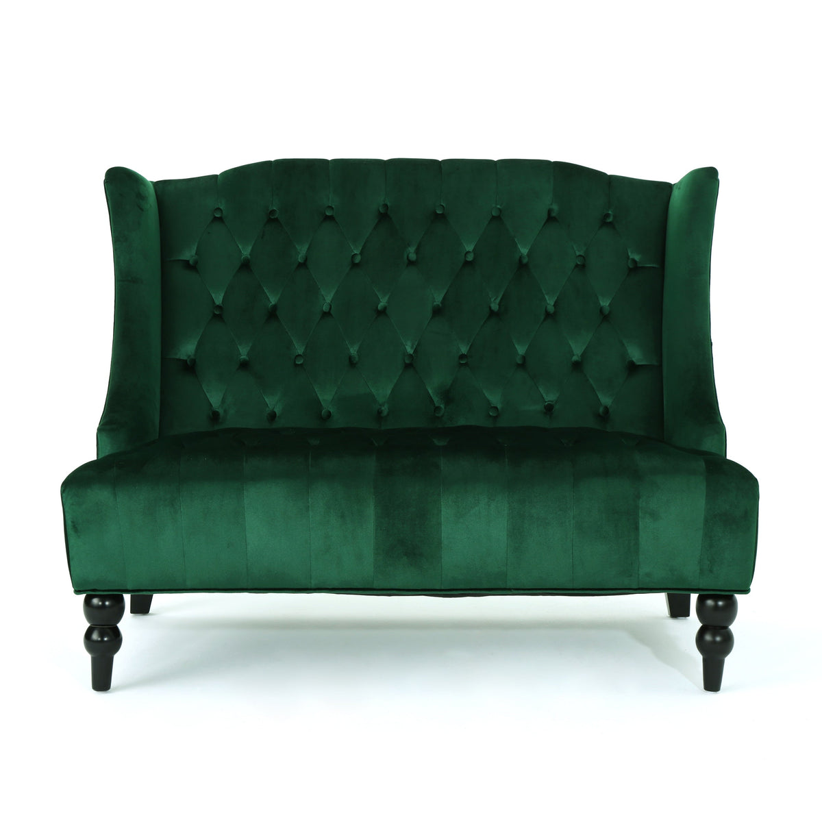 Modern Glam Velvet Loveseat with Button-Tufted Detail - Emerald