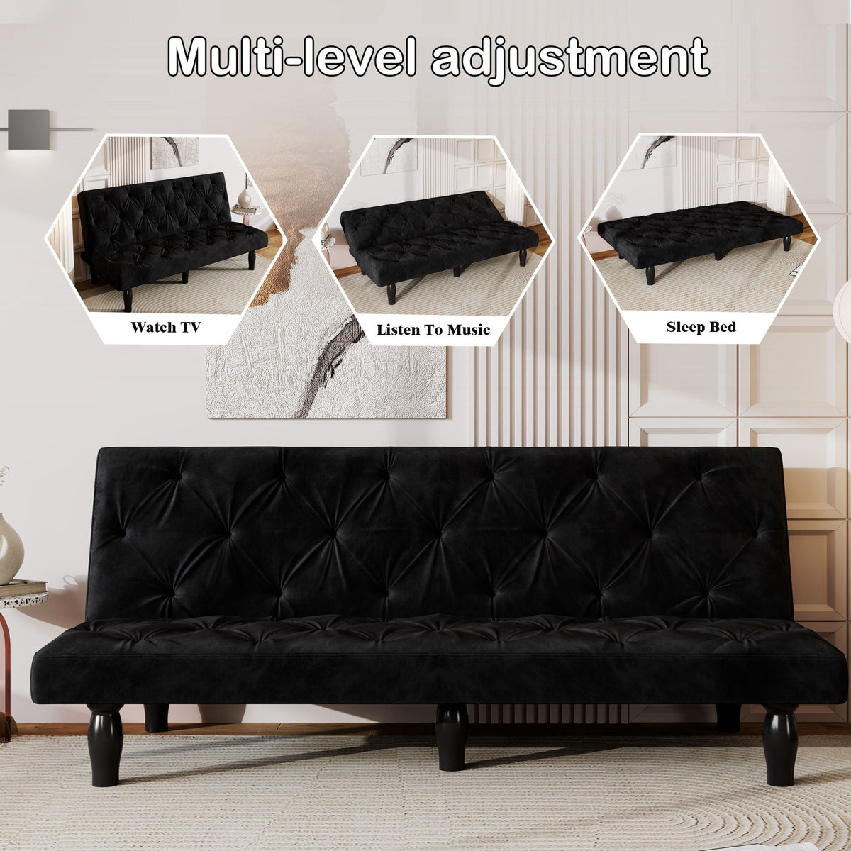 Sofa Bed With Adjustable Backrest with Premium Fabric – Black or Pink