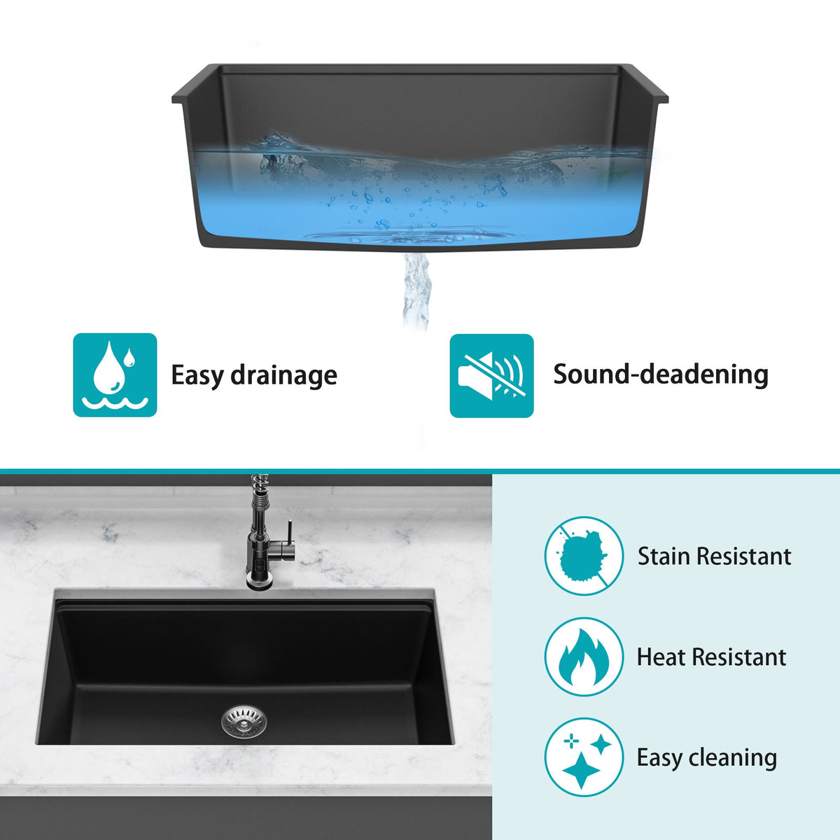 Granite Composite Workstation Undermount Kitchen Sink - Black or White