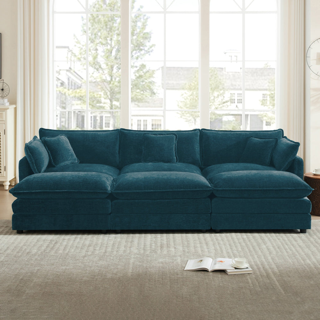 Comfortable Deep Seat Modular 3 Seater Sectional Sofa with Ottomans - Chenille