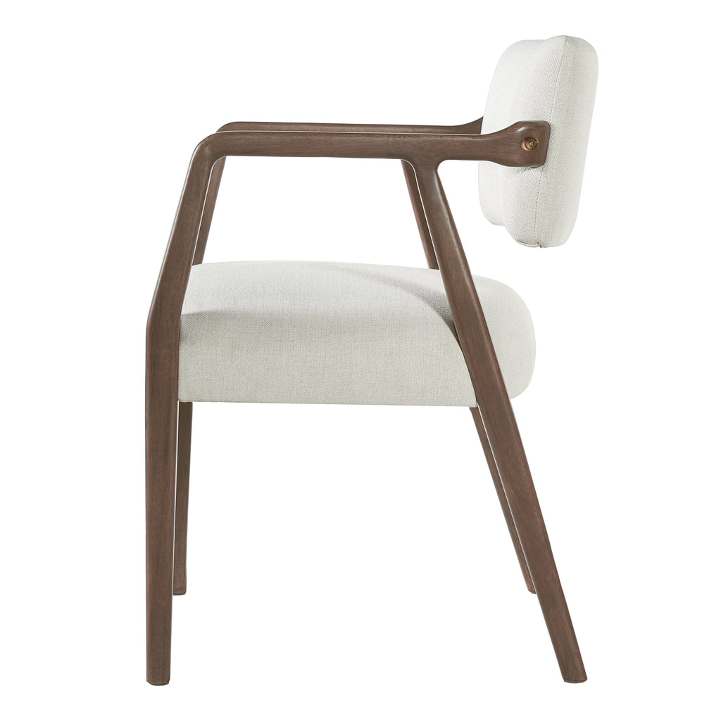Mid-Century Rubber Wood Upholstered Dining Armchair Set of 2 - Beige