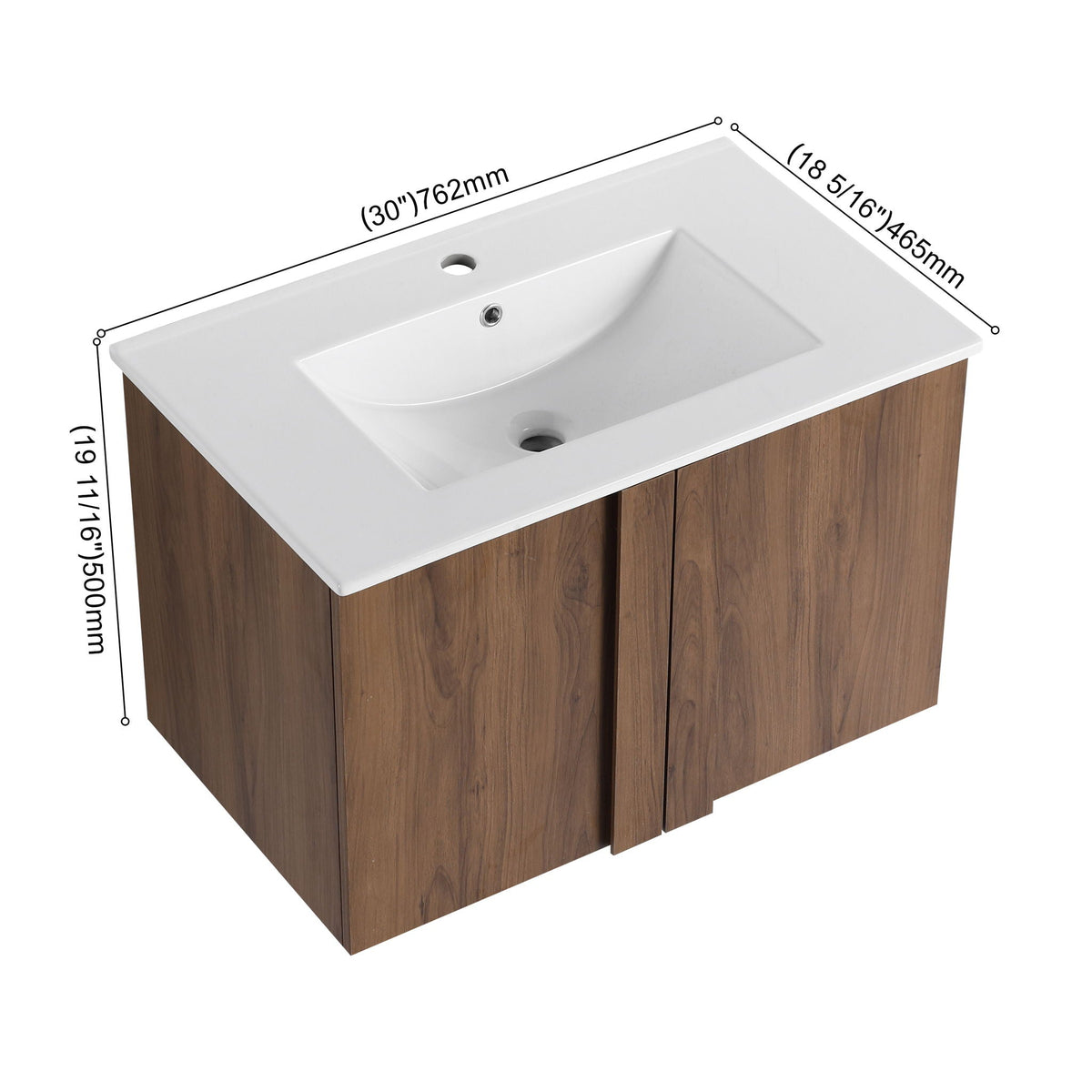 Floating Bathroom Vanity With Sink Combo with Soft-Close Doors - Brown or Light Brown