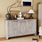 Farmhouse Style Wooden Sideboard with Adjustable Shelves - Light Brown