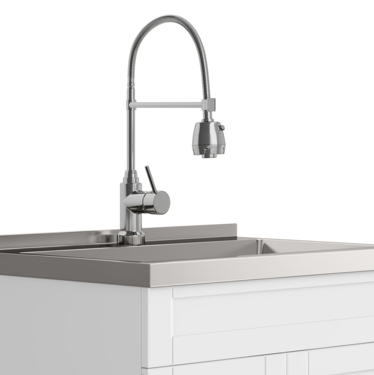 Deluxe Laundry Cabinet with Stainless Steel Sink and Faucet - White
