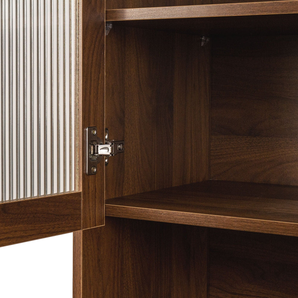 Tall Kitchen Pantry Cabinet with 4 Tier Side Shelf - Walnut
