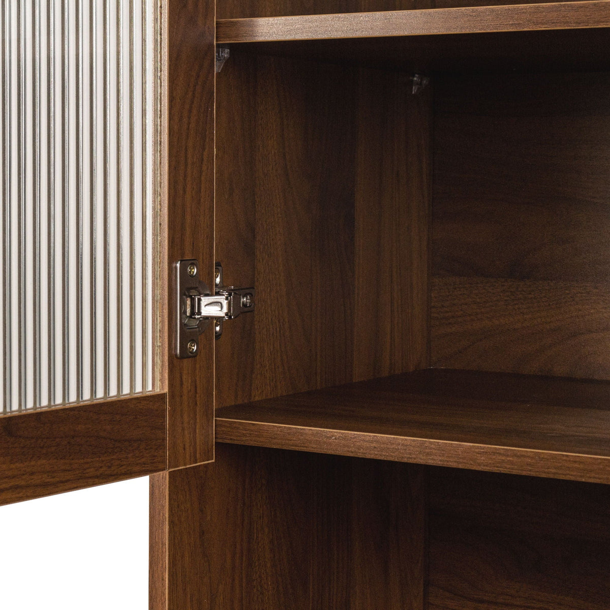Tall Kitchen Pantry Cabinet with 4 Tier Side Shelf - Walnut