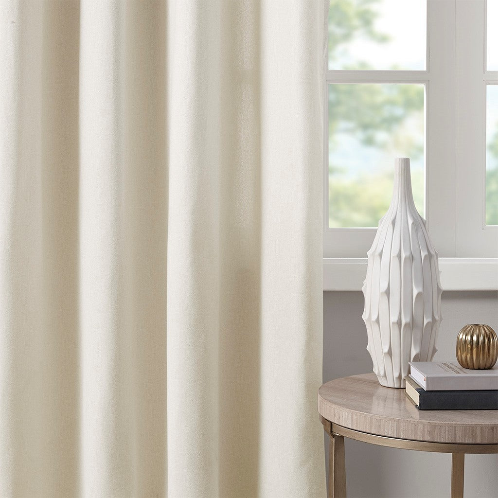 Plaid Rod Pocket and Back Tab Curtain Panel with Fleece Lining - Natural
