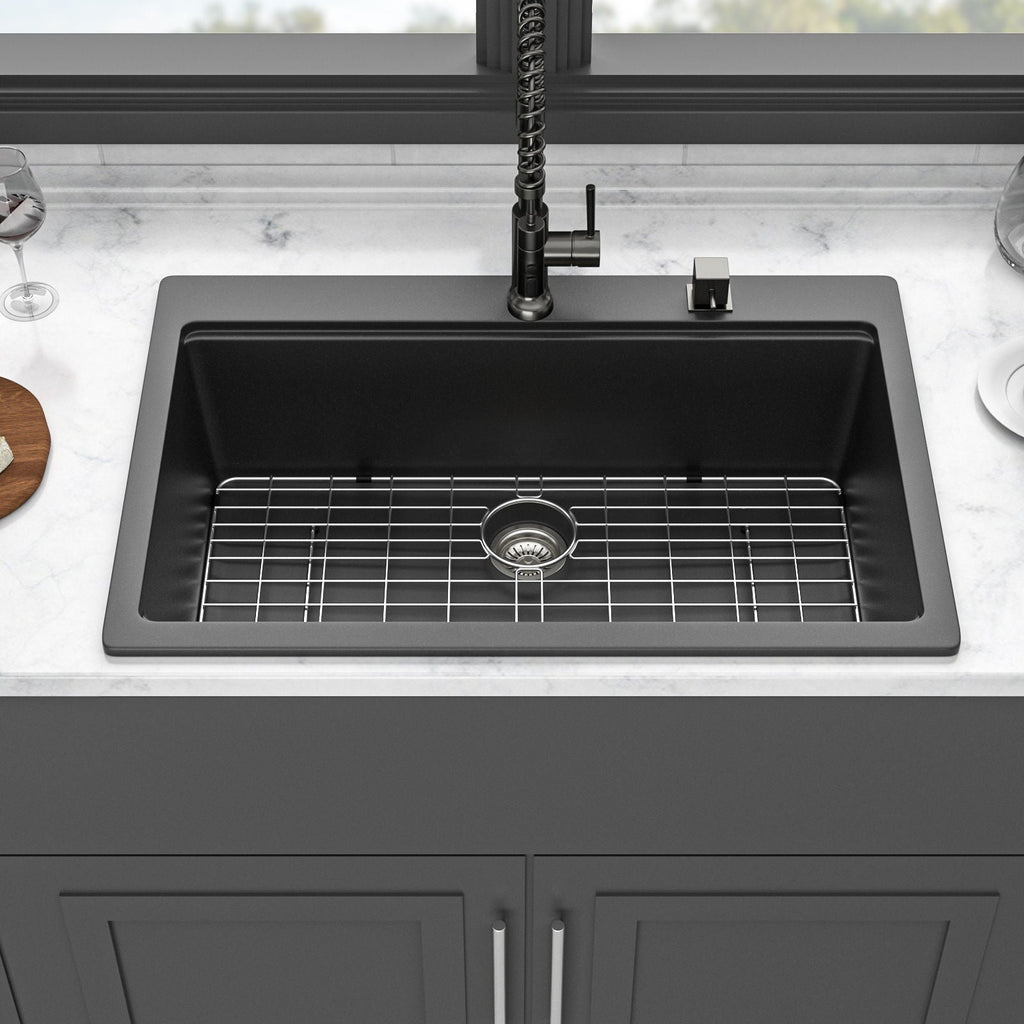 Granite Composite Quartz Kitchen Sink with Workstation - Drop In - Black or White