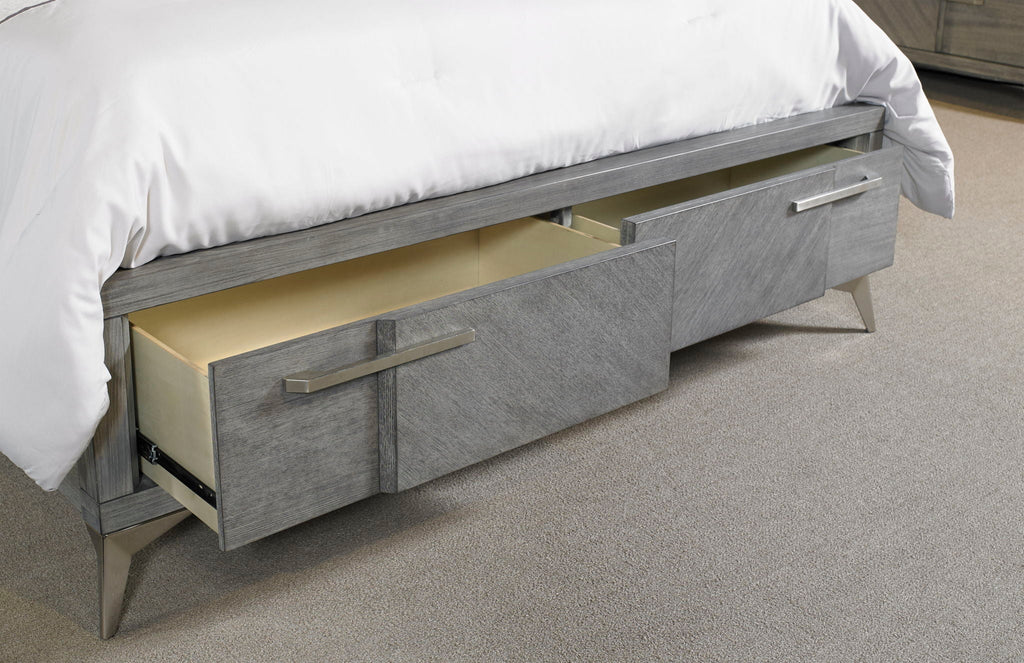 Dark Gray Storage Bed with Bookmatched Veneer and Lighted Headboard