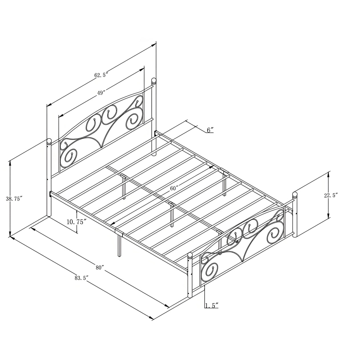 Queen Size Metal Bed Frame with Flower Headboard and Footboard
