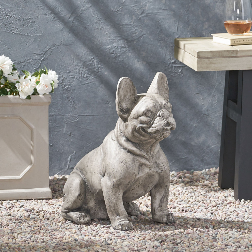 French Bulldog Garden Sculpture with Weather-Resistant Finish - Gray