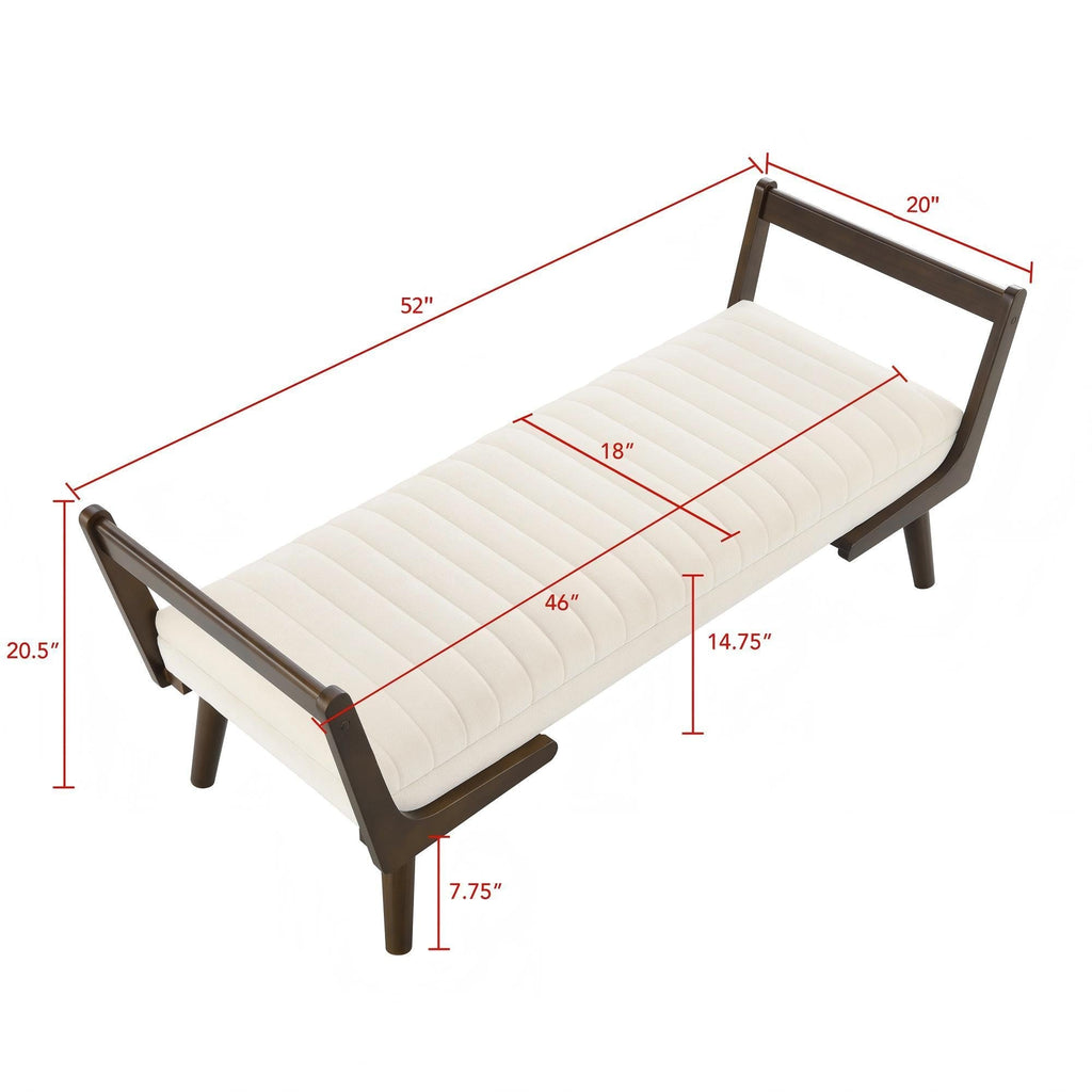 Mid-Century Bench with Wood Legs - Upholstered Seating - Beige or Dark Brown