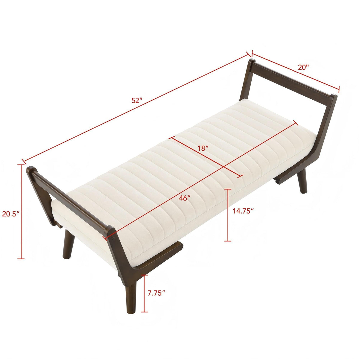 Mid-Century Bench with Wood Legs - Upholstered Seating - Beige or Dark Brown