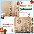 Pre-Flocked Pencil Christmas Trees 4 Pack with Easy Setup - White Flocked