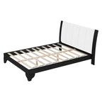 Queen Size Bed Frame with Upholstered Headboard - Black & White Pine