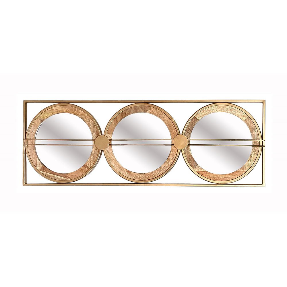 Rectangular 3-Piece Wall Mirror Set with Iron & Mango Wood Frame - Brown