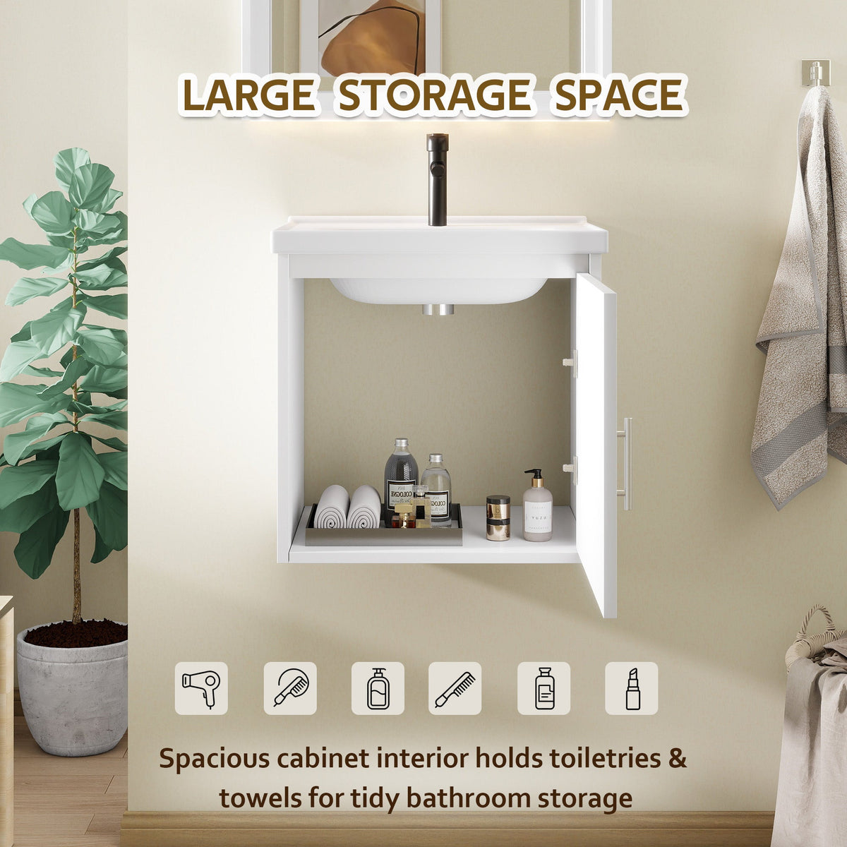 20" Floating Bathroom Vanity with Soft-Close Doors - White