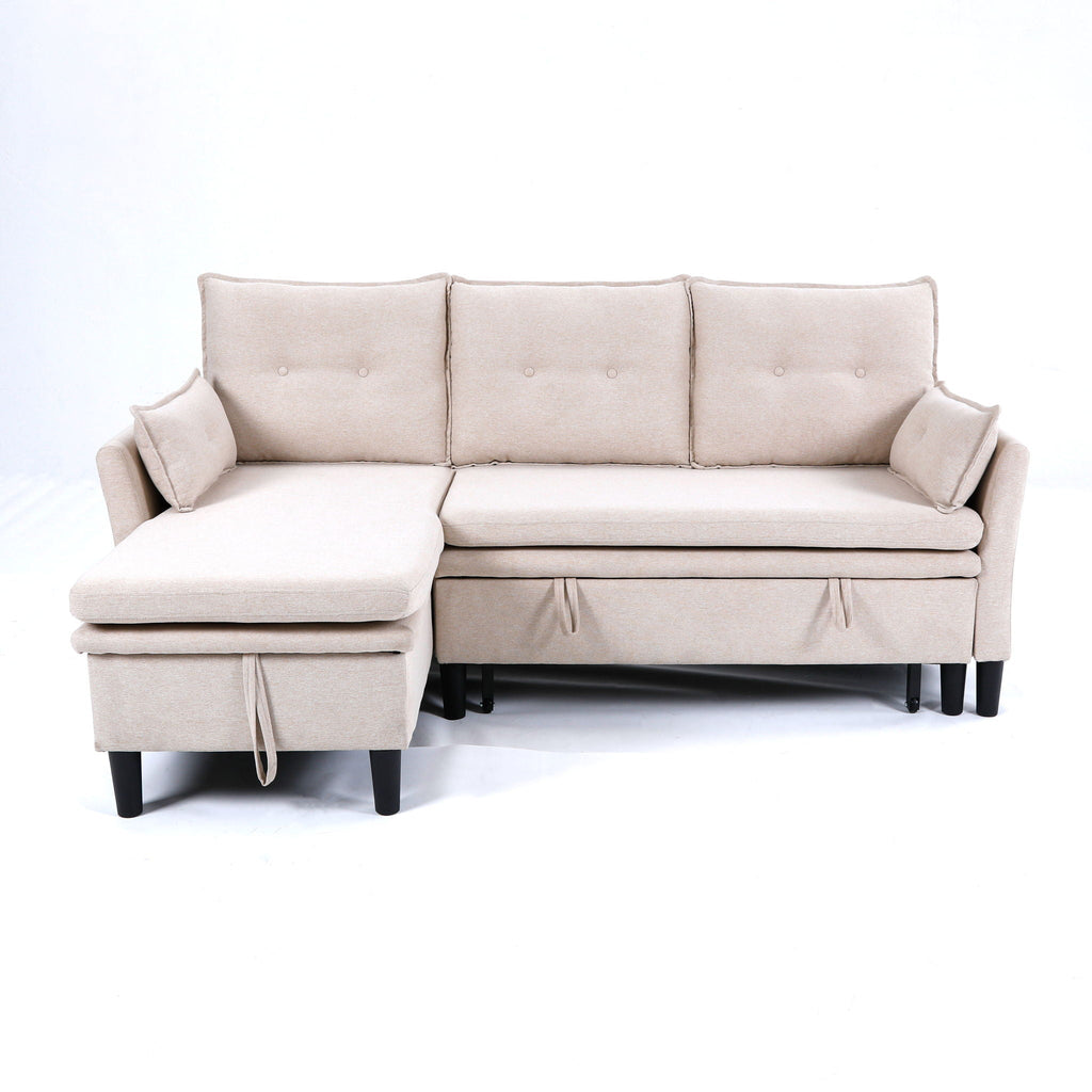 Reversible Chaise Sleeper Sectional Sofa with Storage - Cotton-Linen Upholstery
