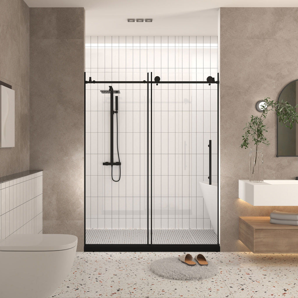 Frameless Shower Door with Tempered Glass - Black