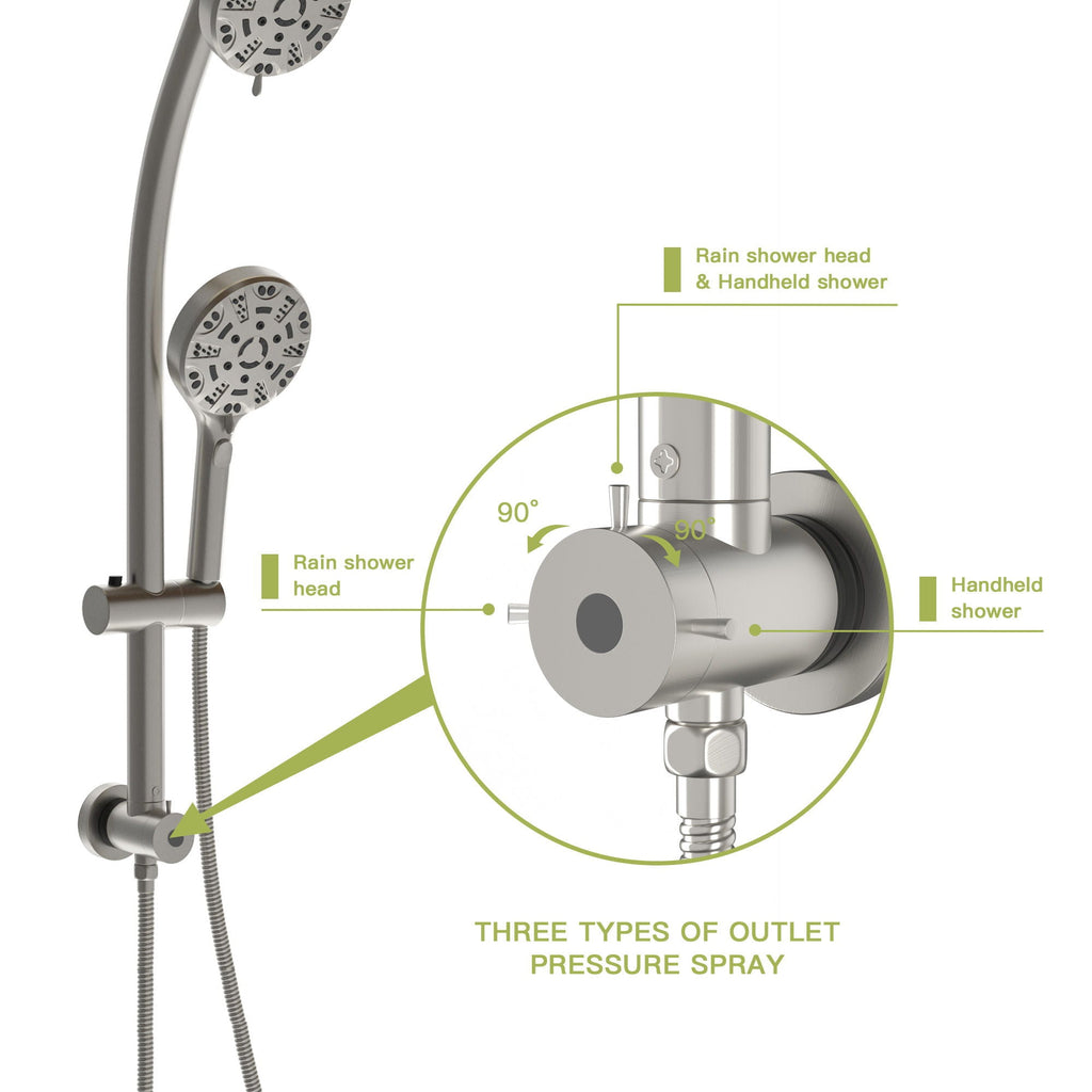 Dual Shower Head System with Rain Shower and Adjustable Slide Bar - Multiple Colors
