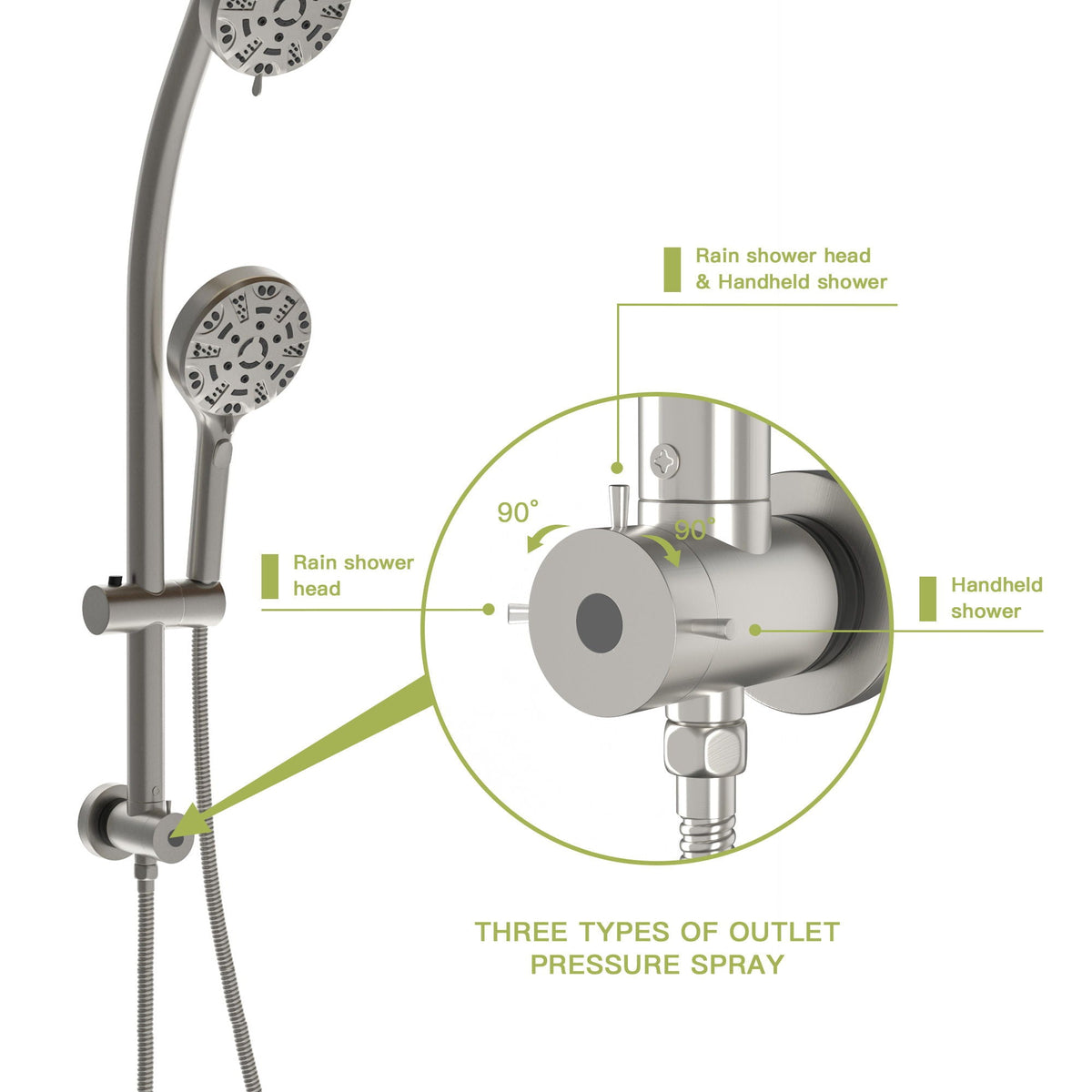 Dual Shower Head System with Rain Shower and Adjustable Slide Bar - Multiple Colors