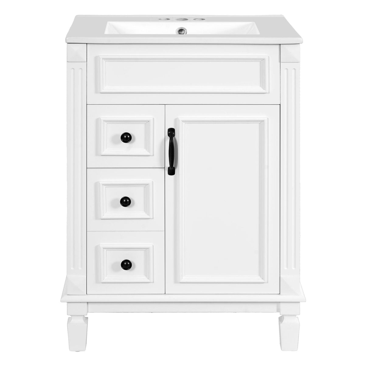 Compact Bathroom Vanity with Ceramic Sink and Storage Drawers - White, Green, Black