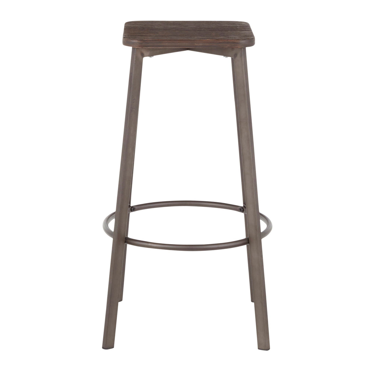 Espresso Industrial Square Barstool Set of 2 with Metal Base - Espresso