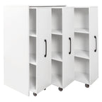 3 Tier Bookcase with Slide Out Doors and Wheels - White