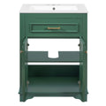 Bathroom Vanity with Integrated Sink and Storage Cabinet - Dark Green, Black, White