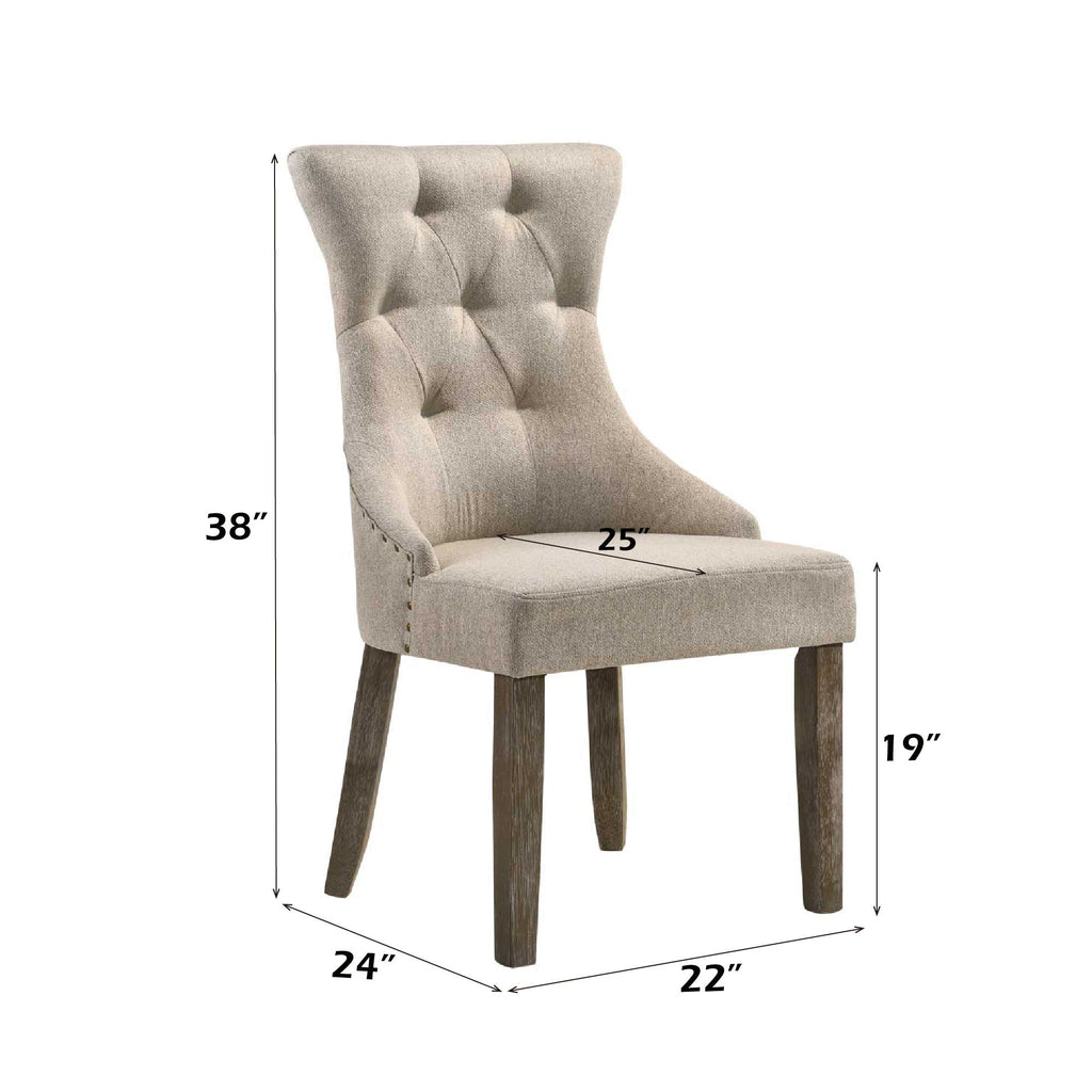 Two Tone Reclaimed Side Chair Set with Padded High-Back - Beige / Gray
