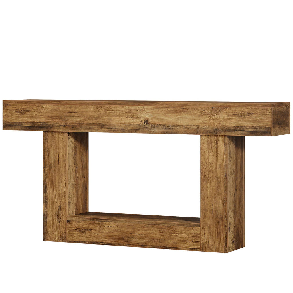 Console Table with 2 Tier Storage and U-Shaped Base - Light Brown or Dark Brown