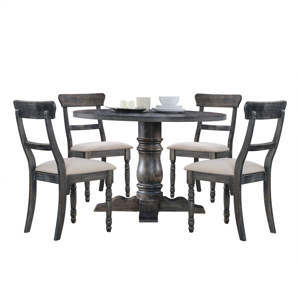 Linen Weathered Side Chair Set with Padded Seat - Light Brown