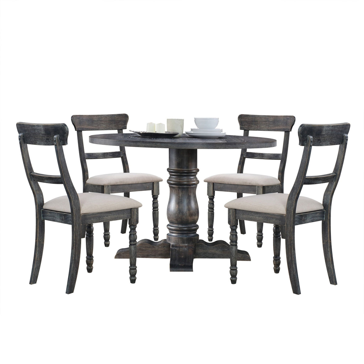 Linen Weathered Side Chair Set with Padded Seat - Light Brown