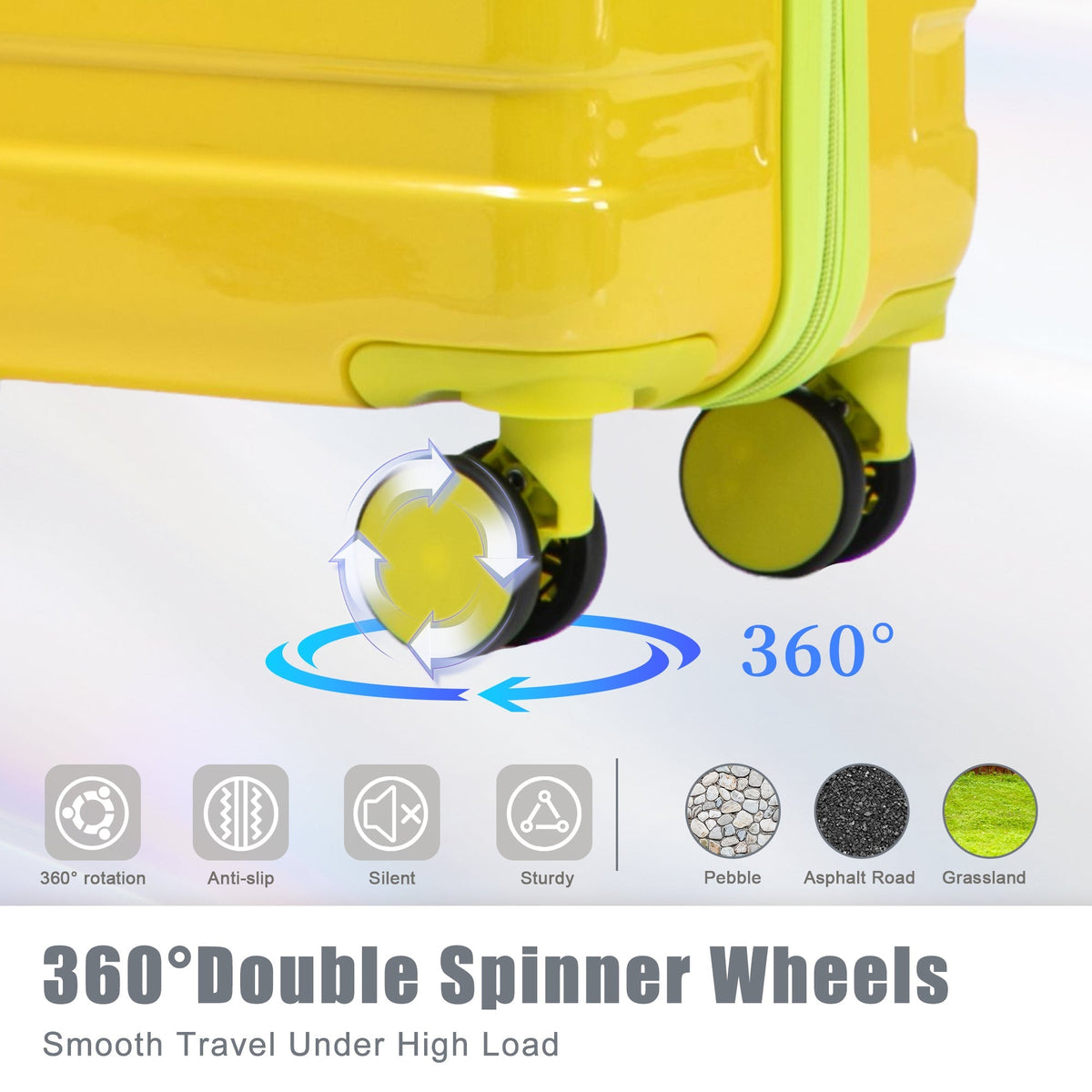 PC Spinner Wheel Luggage Set with 360° Wheels - Green + Yellow