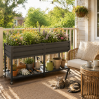 Dual Tier Elevated Metal Raised Garden Bed with Lockable Wheels & Lower Storage Shelf