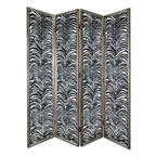 Herero 4 Panel Decorative Room Divider with Glass and MDF - Black