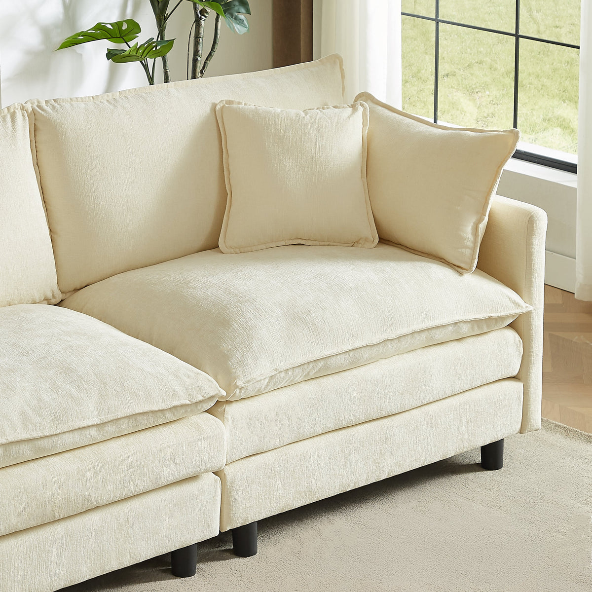 Modular Sectional Sofa, 110 Inch L-Shaped Couch with Movable Ottoman - Chenille