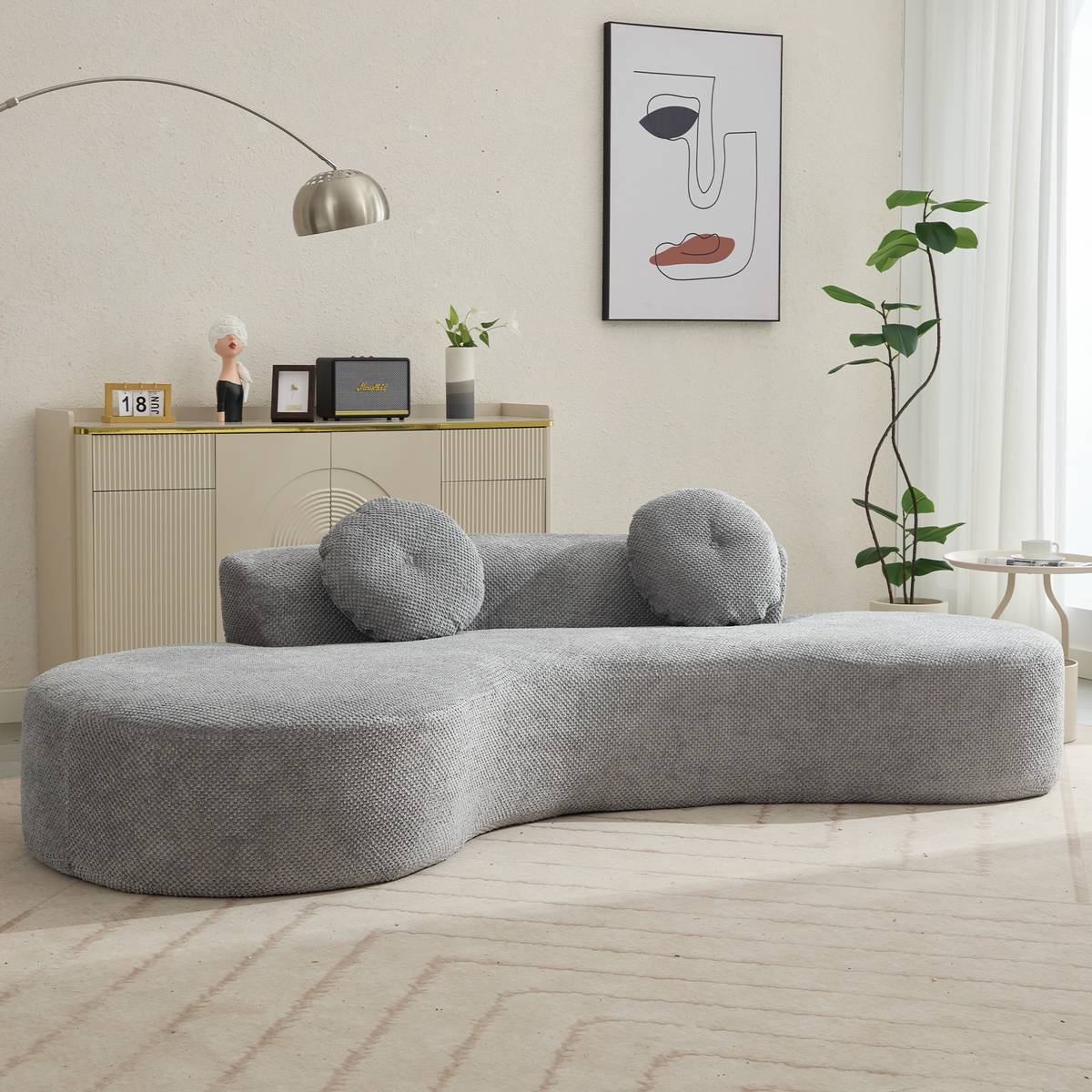105.5'' Curved Sofa with Anti-Wrinkle Corduroy Upholstery - Gray or Pink